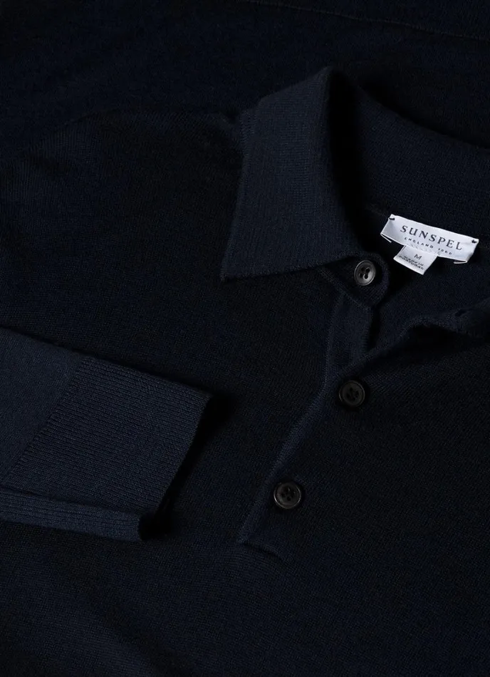 SUNSPEL Knitwear ExtraFine Merino Polo Shirt Light Navy 8211 Men