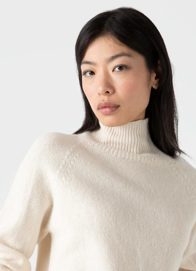 SUNSPEL Knitwear Lambswool Funnel Neck Jumper Ecru 8211 Women
