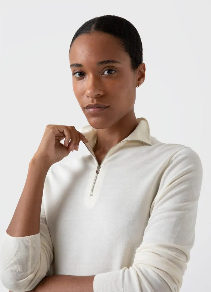 SUNSPEL Knitwear Merino Silk Zip Neck Jumper Ivory 8211 Women