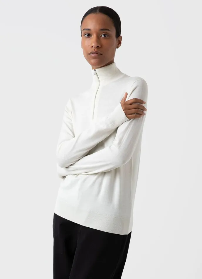 SUNSPEL Knitwear Merino Silk Zip Neck Jumper Ivory 8211 Women