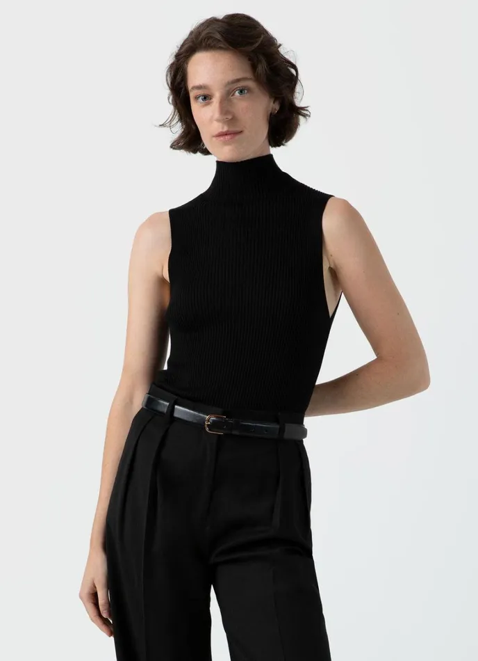 SUNSPEL Knitwear Mulberry Silk Rib Vest Jumper Black 8211 Women