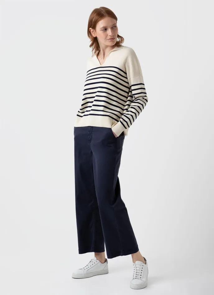 SUNSPEL Knitwear Open Neck Jumper Ecrunavy Breton Stripe 8211 Women