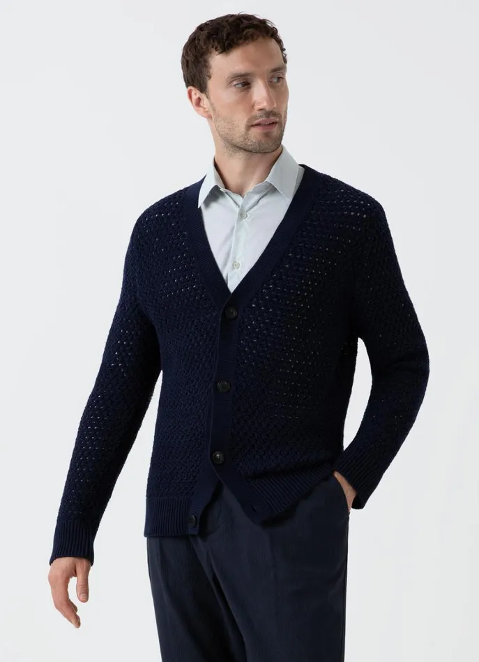 SUNSPEL Knitwear Open Stitch Cardigan Navy 8211 Men