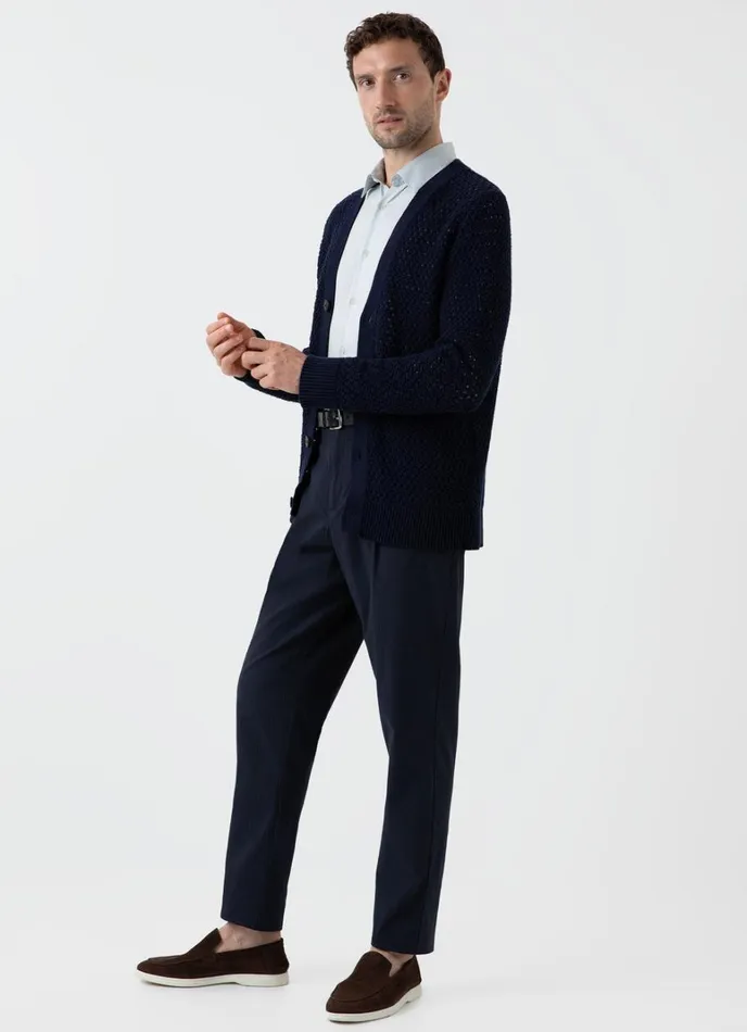 SUNSPEL Knitwear Open Stitch Cardigan Navy 8211 Men