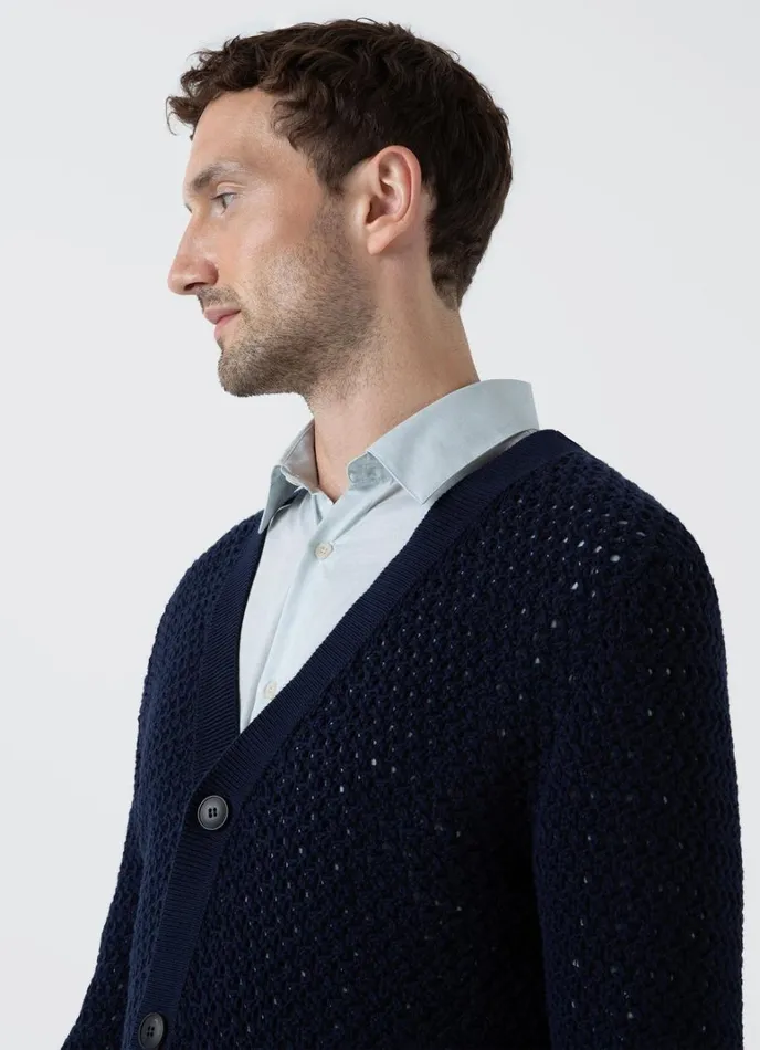 SUNSPEL Knitwear Open Stitch Cardigan Navy 8211 Men