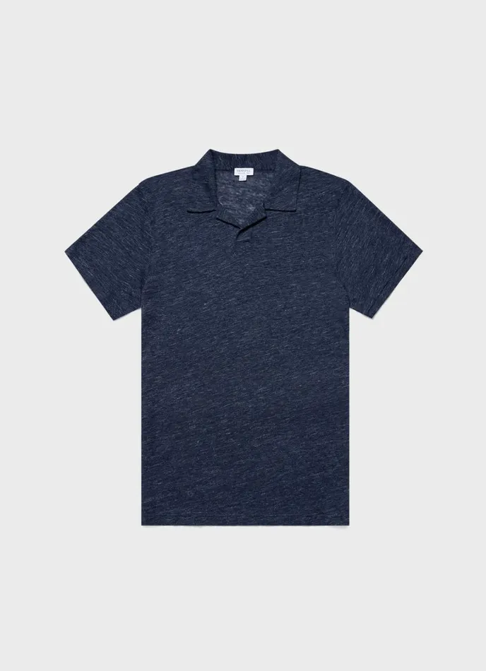 SUNSPEL Polo Shirts Linen Polo Shirt Navy Melange 8211 Men