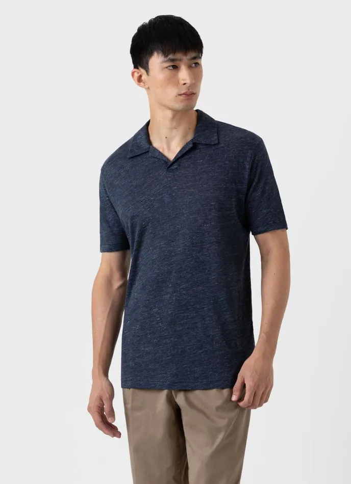 SUNSPEL Polo Shirts Linen Polo Shirt Navy Melange 8211 Men