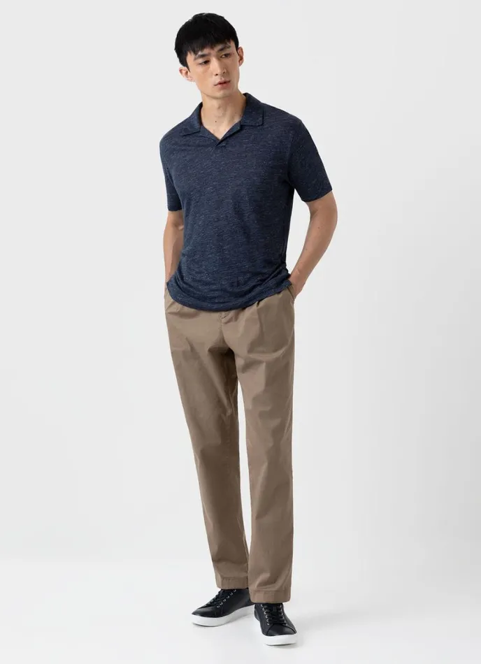 SUNSPEL Polo Shirts Linen Polo Shirt Navy Melange 8211 Men