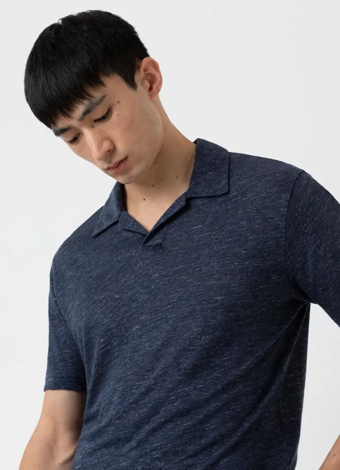 SUNSPEL Polo Shirts Linen Polo Shirt Navy Melange 8211 Men