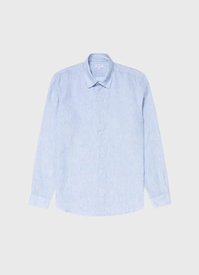 SUNSPEL Shirts Linen Shirt Cool Blue Micro Stripe 8211 Men