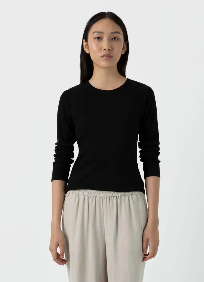 SUNSPEL Tshirts and Tops Ribbed Long Sleeve Tshirt Black 8211 Women