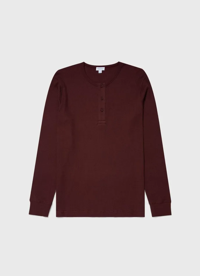 SUNSPEL Tshirts Long Sleeve Waffle Henley Maroon 8211 Men