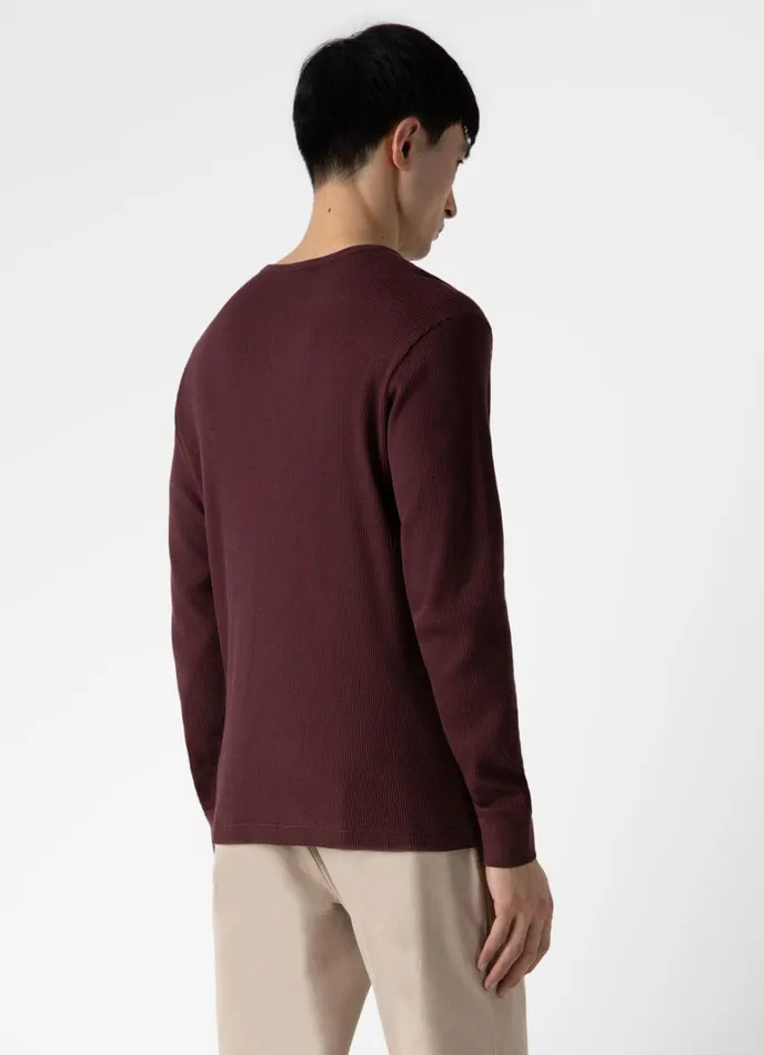 SUNSPEL Tshirts Long Sleeve Waffle Henley Maroon 8211 Men