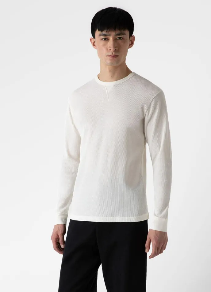 SUNSPEL Tshirts Long Sleeve Waffle Tshirt Ecru 8211 Men