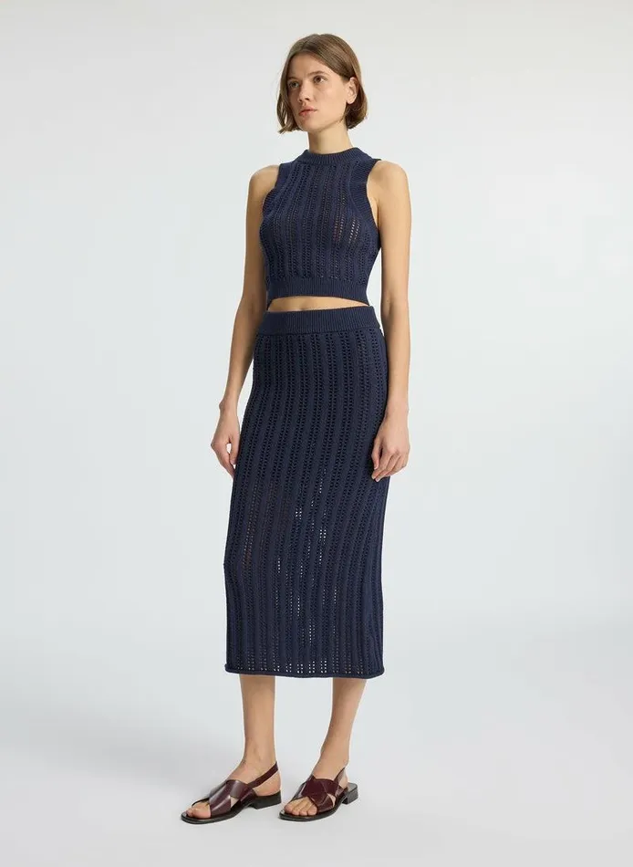 Swim Women ALC Aurora Crochet Midi Skirt Navy Swim Women ALC Aurora Crochet Midi Skirt Navy
