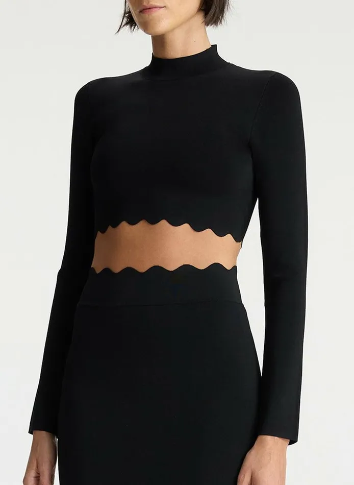 Swim Women ALC Bea Scalloped Knit Crop Top Black