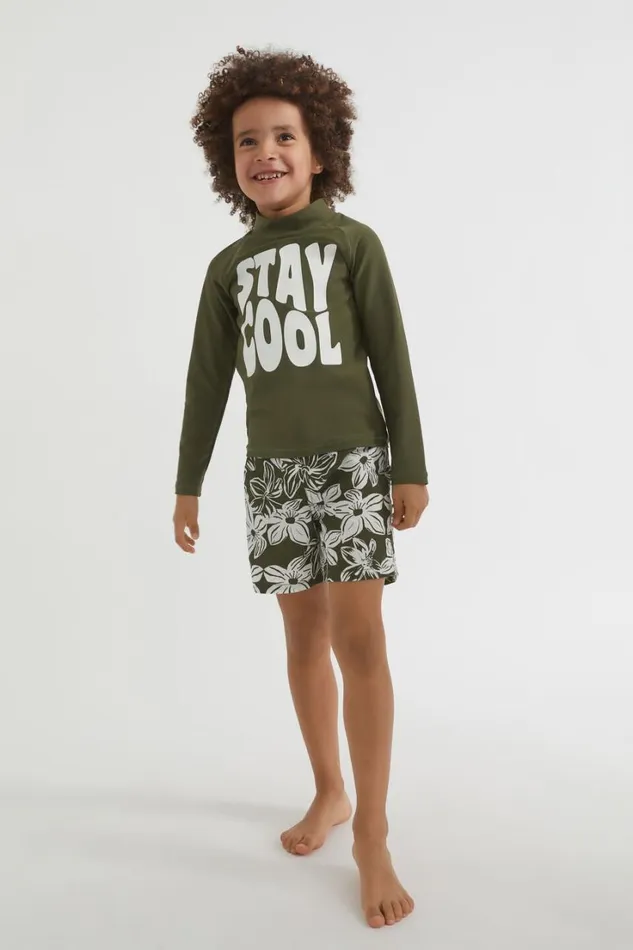 Swimwear Boy Seed Heritage Tropical Flower Boardshort Crocodile Green