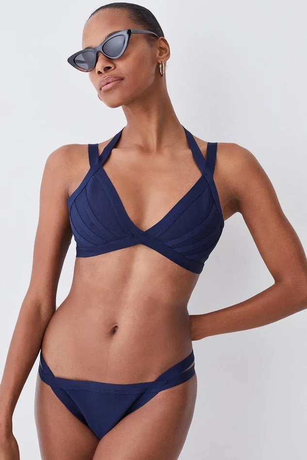 Swimwear Women Karen Millen Bandage Double Strap Bikini Top Navy