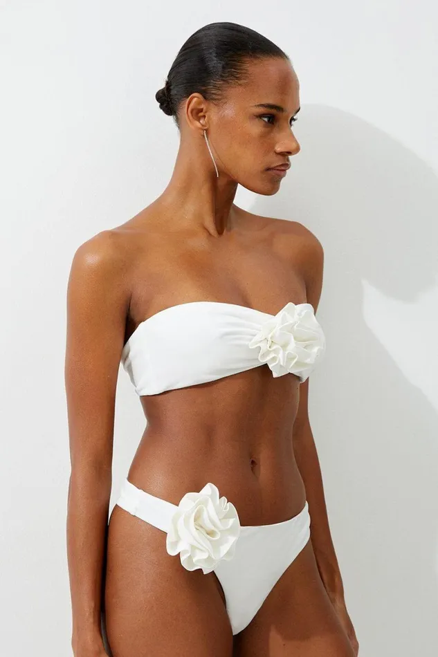 Swimwear Women Karen Millen Rosette Detail Thong Bikini Bottom Cream