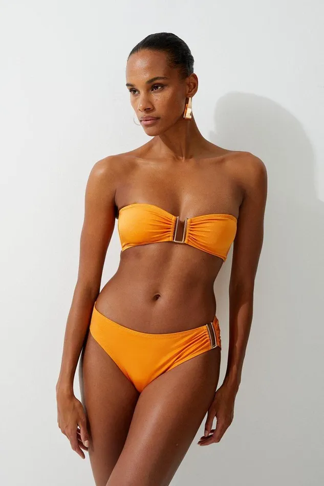 Swimwear Women Karen Millen Slinky Trim Detail Cheeky Bikini Bottoms Orange