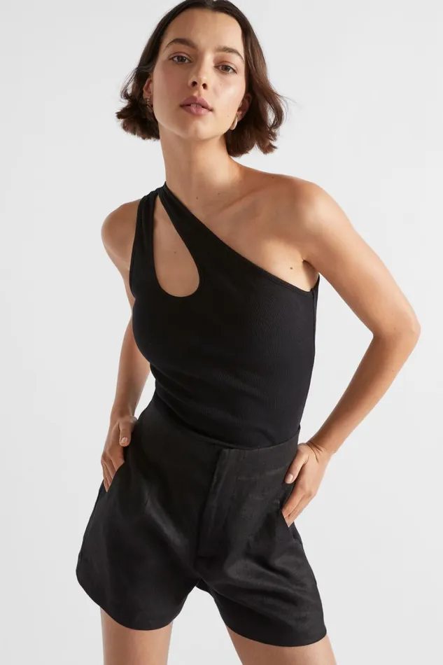 TShirts and Tops Woman Seed Heritage One Shoulder Cut Out Tank Black