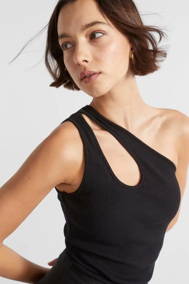 TShirts and Tops Woman Seed Heritage One Shoulder Cut Out Tank Black