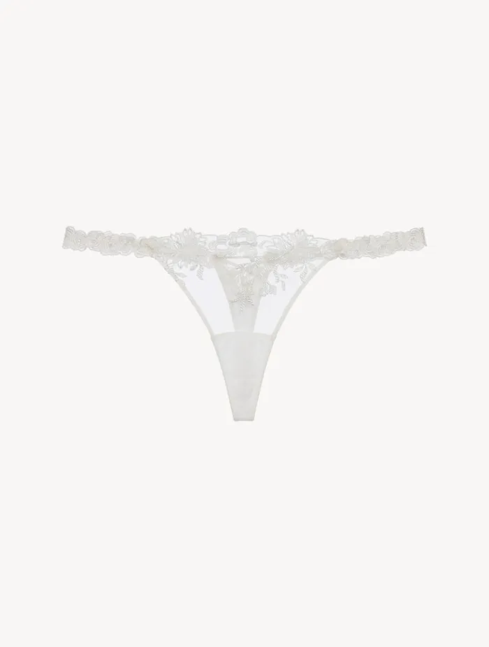 Thong In Offwhite Lycra With Embroidered Tulle Lingerie La Perla G String and Thong