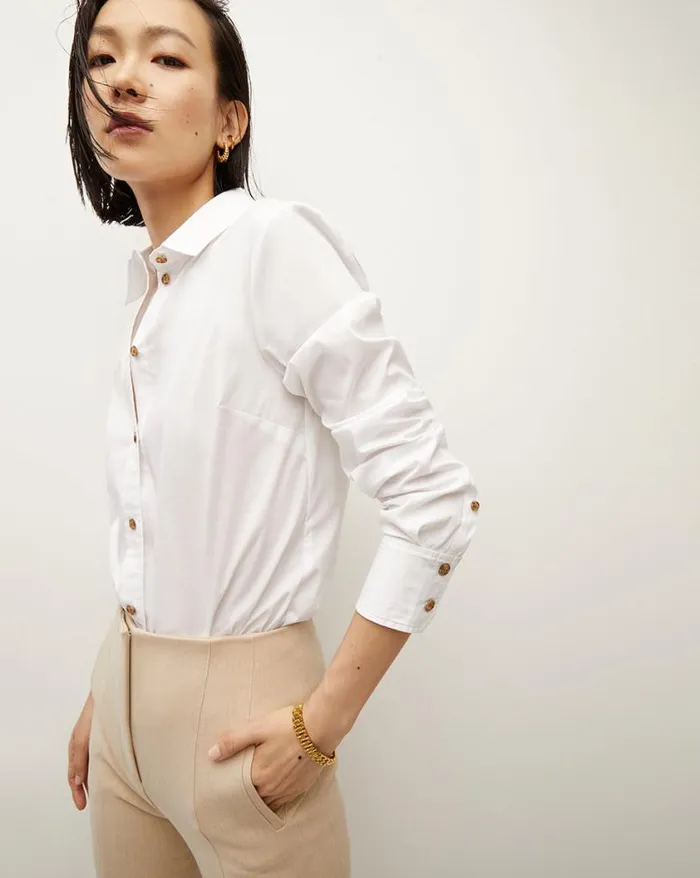 Tops and Tees Shop Veronica Beard Libby Poplin ButtonDown Shirt White