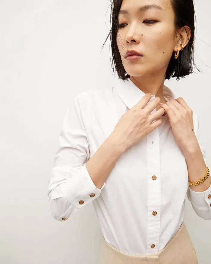 Tops and Tees Shop Veronica Beard Libby Poplin ButtonDown Shirt White