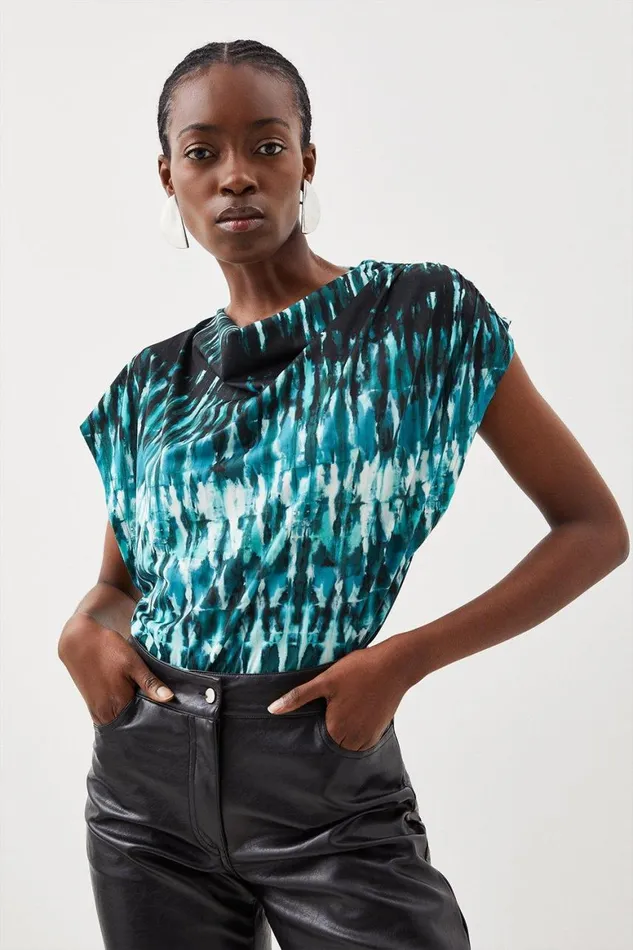 Tops Women Karen Millen Abstract Print Jersey Bodysuit Green