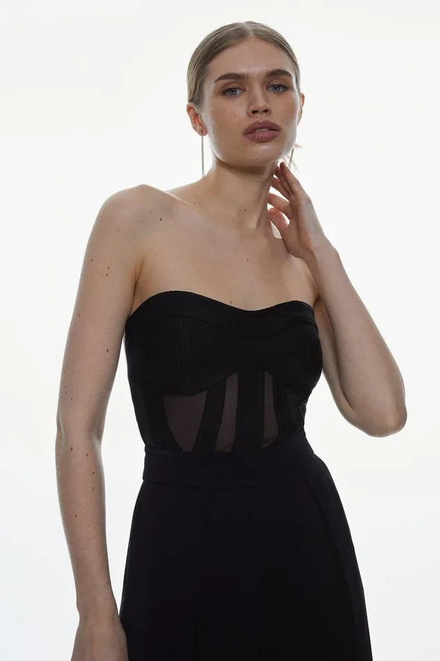 Tops Women Karen Millen Bandage And Mesh Corset Black