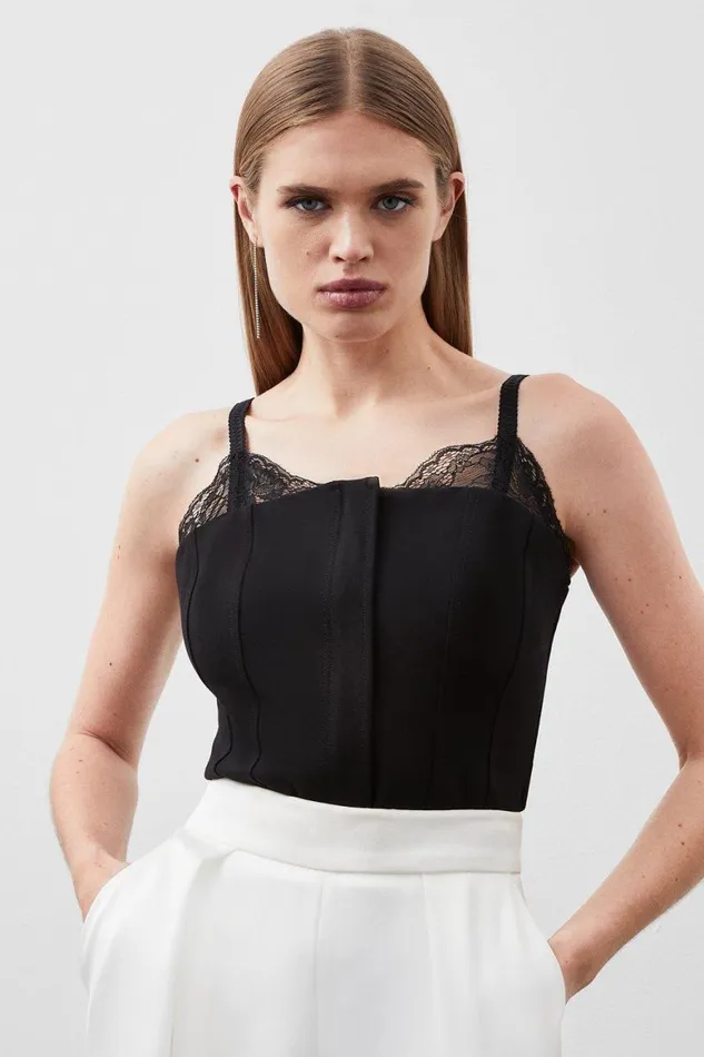 Tops Women Karen Millen Jersey Ponte And Lace Panelled Top Black