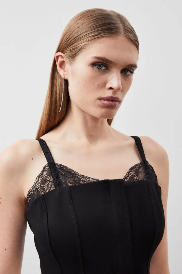 Tops Women Karen Millen Jersey Ponte And Lace Panelled Top Black