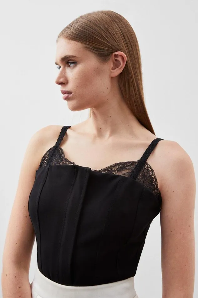 Tops Women Karen Millen Jersey Ponte And Lace Panelled Top Black