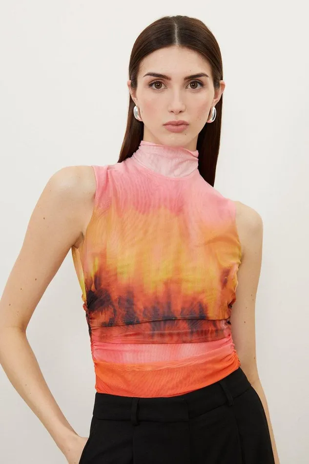 Tops Women Karen Millen Ombre Print Jersey Halter Neck Bodysuit Orange