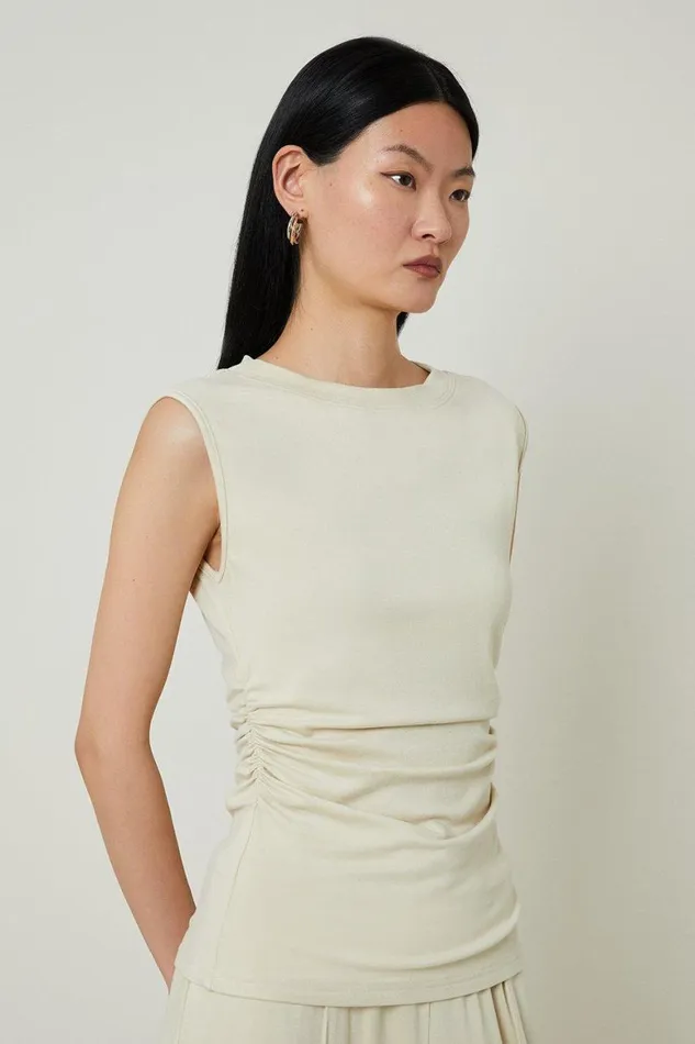 Tops Women Karen Millen Super Soft Touch Jersey Sleeveless Top Sand