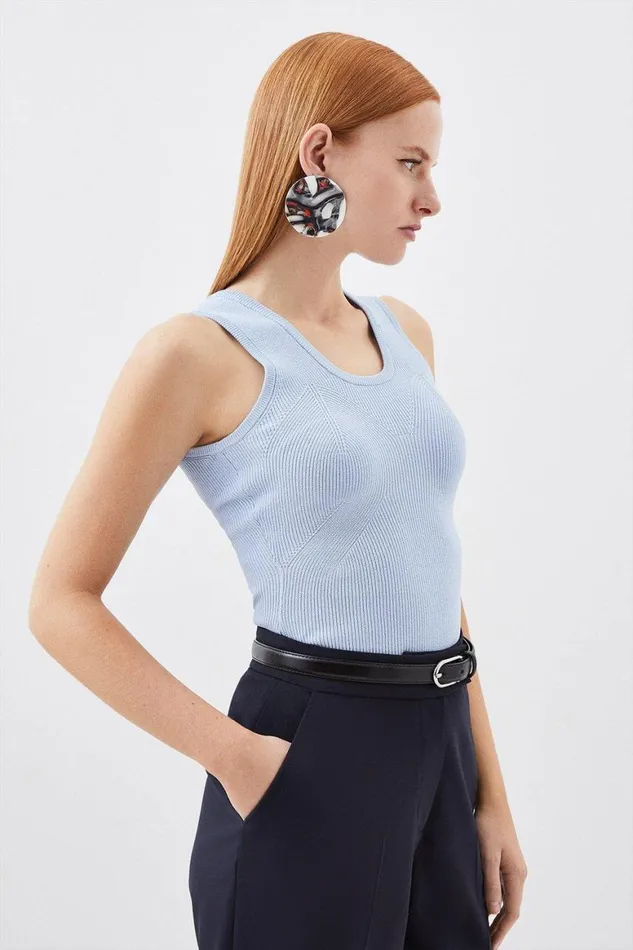 Tops Women Karen Millen Viscose Blend Compact Rib Knit Scoop Neck Vest Top Pale Blue