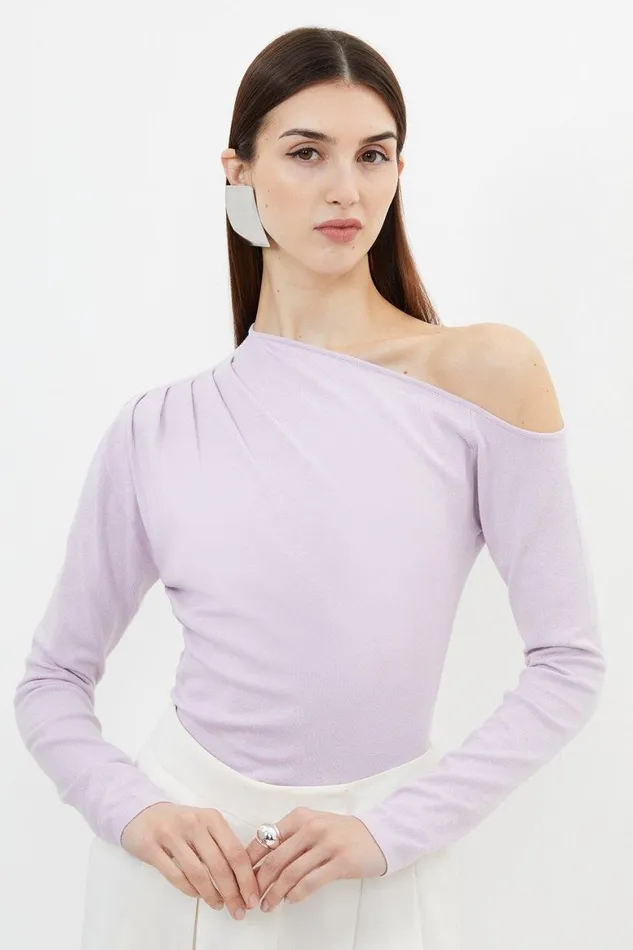 Tops Women Karen Millen Viscose Blend Off Shoulder Knit Top Lilac