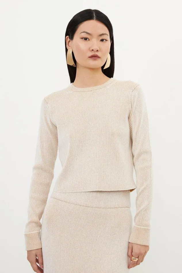 Tops Women Karen Millen Viscose Blend Plaited Rib Knit Cropped Top Neutral