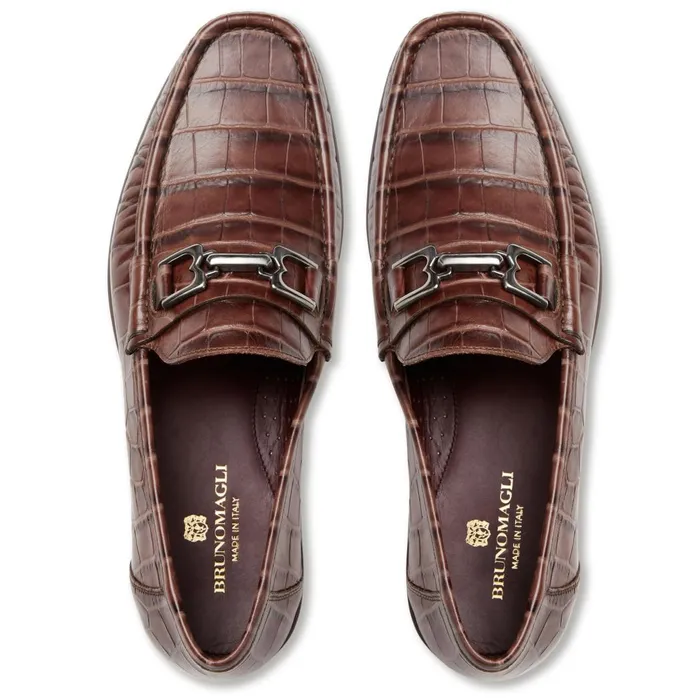 Trieste Classic Moccasin Brown Croc Men Bruno Magli Loafers and Slipons