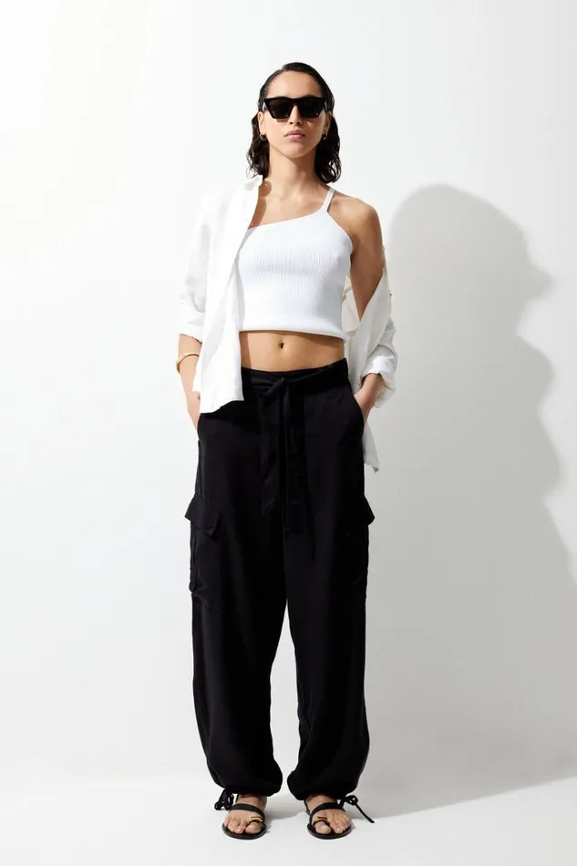 Trousers Women Karen Millen Belted Cargo Trousers Black