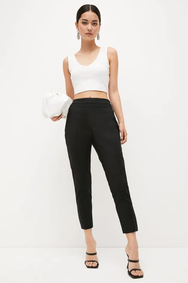 Trousers Women Karen Millen Petite Essential Techno Woven Crop Trouser Black