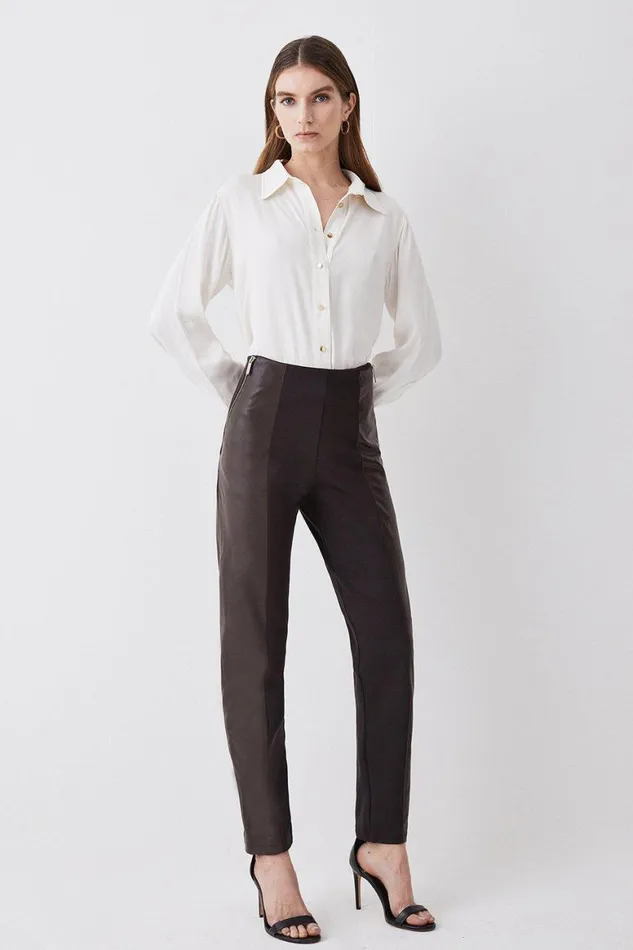 Trousers Women Karen Millen Petite Ponte and Pu Jodhpur Leggings Chocolate