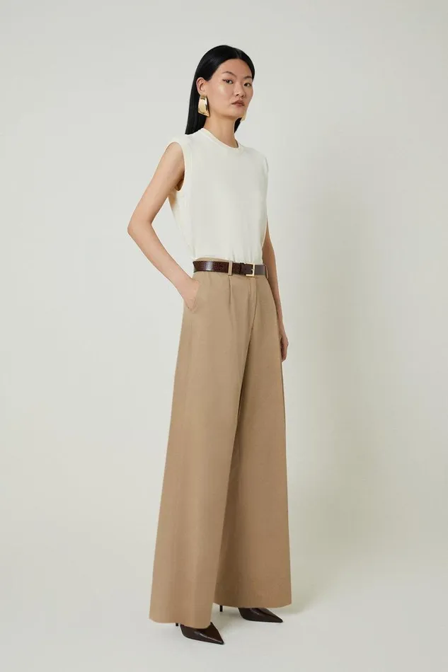 Trousers Women Karen Millen Petite Tencel Cotton Pleated Wide Leg Tailored Trousers Tan Trousers Women Karen Millen Petite Tencel Cotton Pleated Wide Leg Tailored Trousers Tan