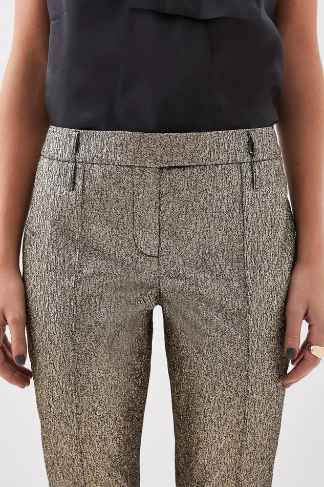 Trousers Women Karen Millen Petite The Founder Metallic Jacquard Leg Tailored Trousers Gold