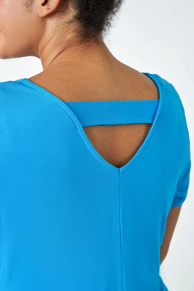 Turquoise Curve Plain Bar Back Stretch Top Women Roman Tops