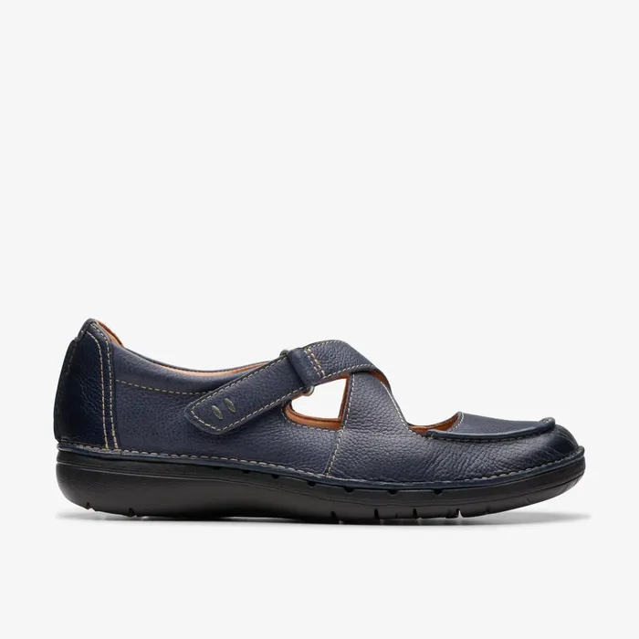 Un Loop Strap Navy Leather Women Clarks Flats
