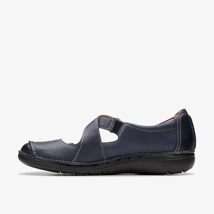Un Loop Strap Navy Leather Women Clarks Flats