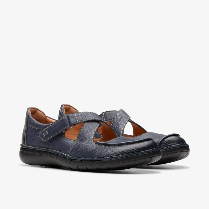 Un Loop Strap Navy Leather Women Clarks Flats