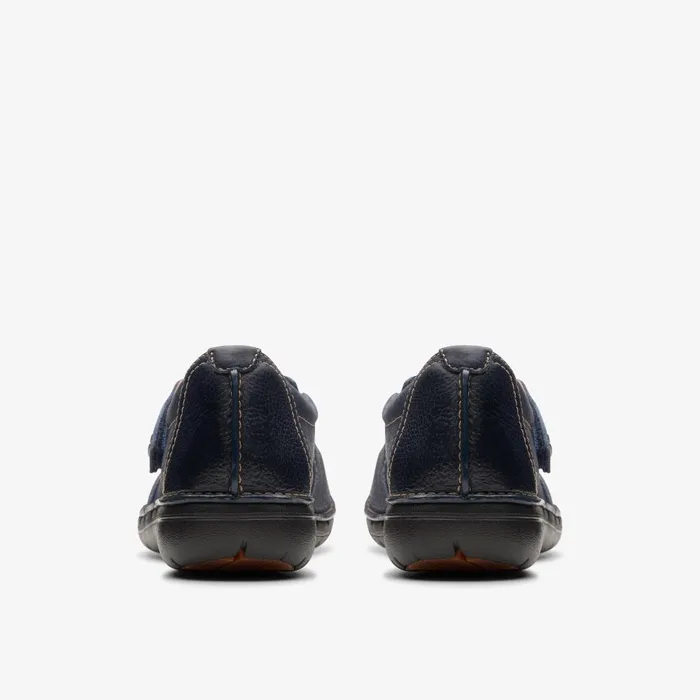 Un Loop Strap Navy Leather Women Clarks Flats
